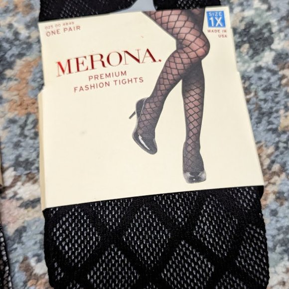 Merona Black premium fashion tights diamond/floral set of 2 NEW size 1X - Picture 3 of 9